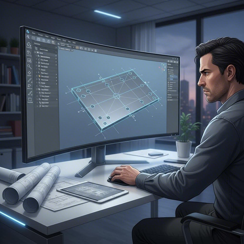 engineer reviewing sheet metal design for manufacturability optimization