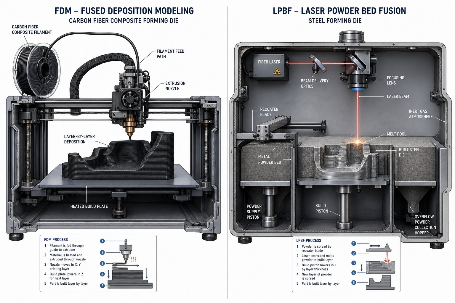 fdm polymer printing versus laser powder bed fusion for producing stamping dies with different durability levels
