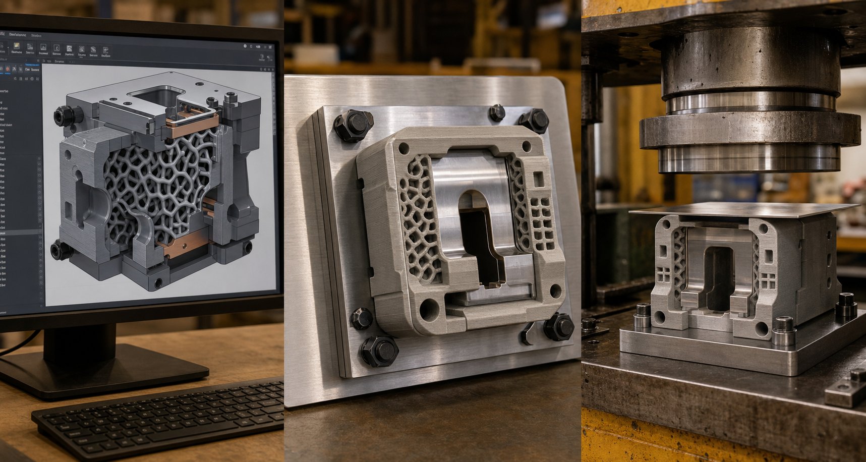 the complete workflow from cad design through printing and backing plate assembly to press forming