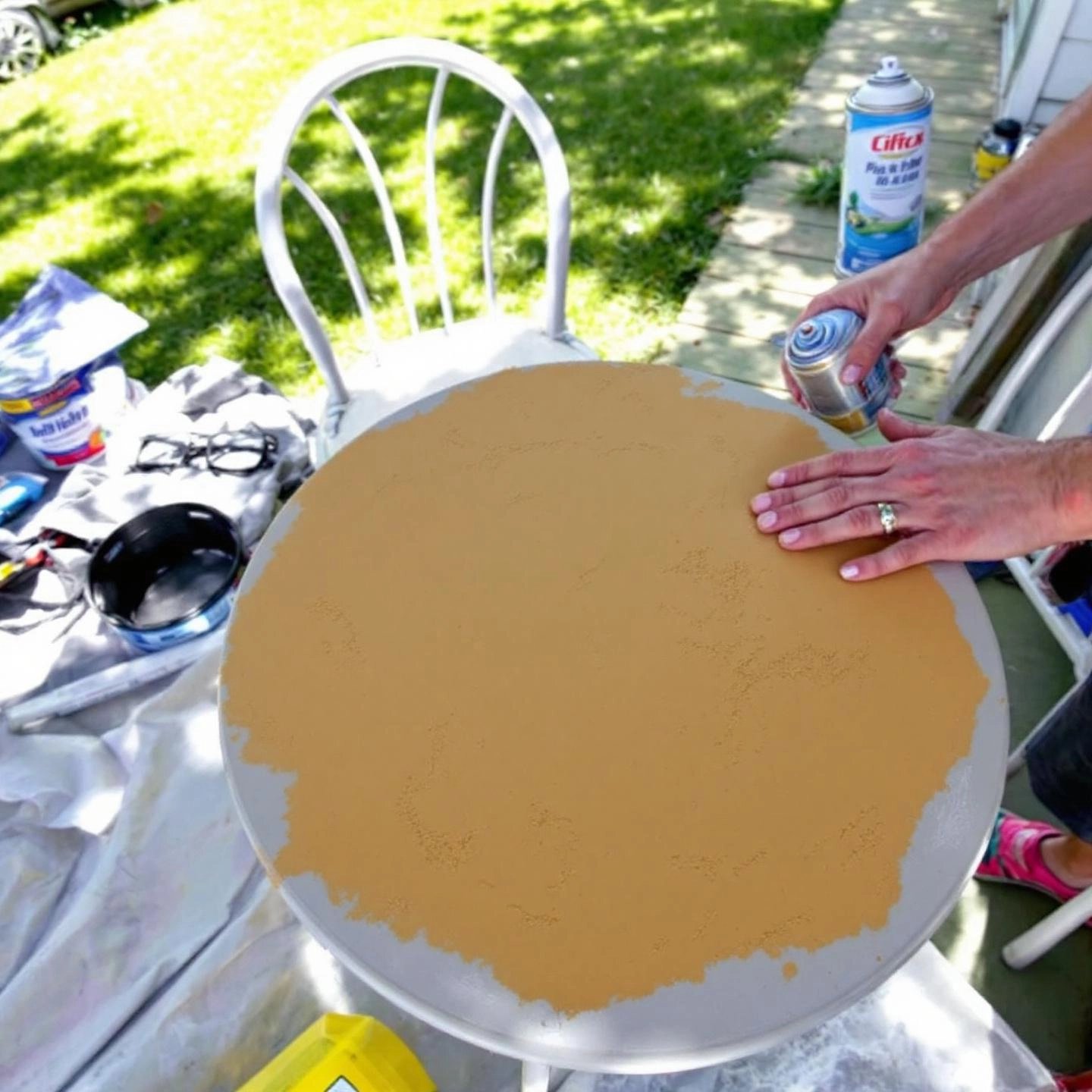 refinishing aluminum patio furniture with sanding and spray painting