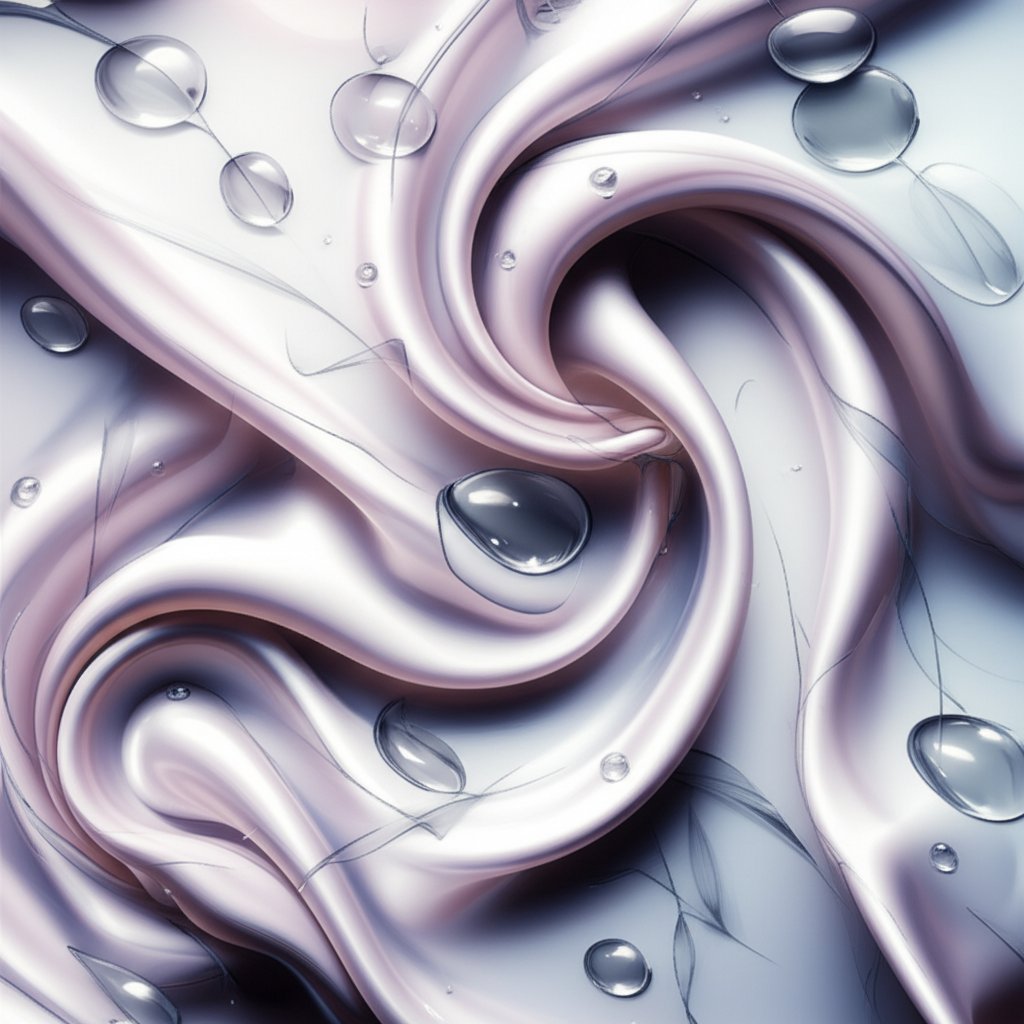 an abstract visualization of silk fabric and water elements representing luxury hair protection