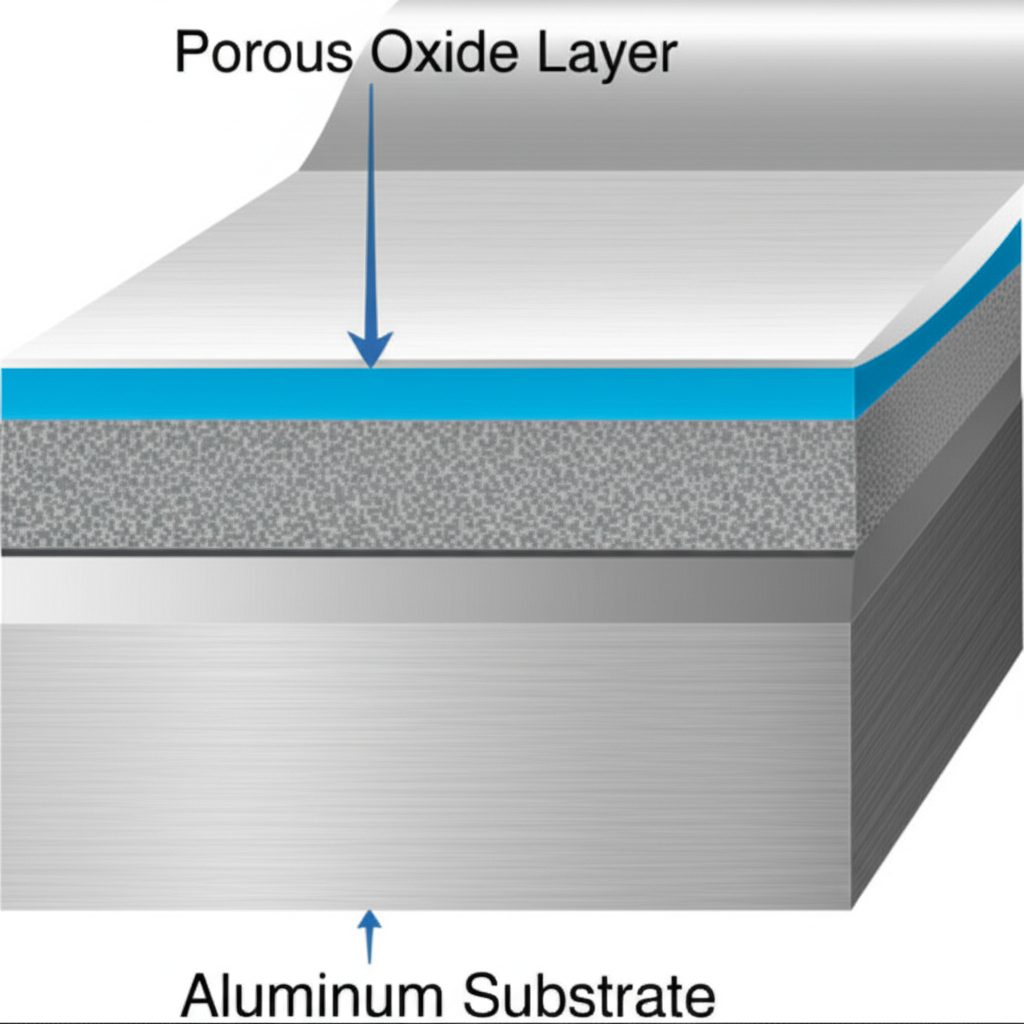 diagram showing the structure of a type ii anodized coating on aluminum
