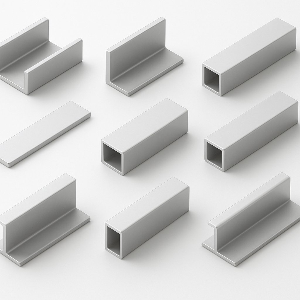 common aluminum section families including open and closed shapes