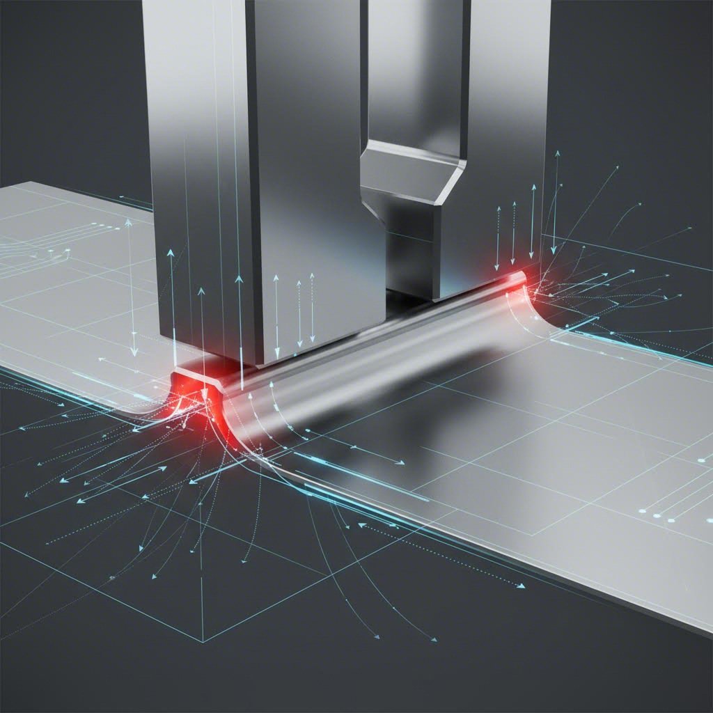 Cross section diagram illustrating springback forces in high strength steel stamping