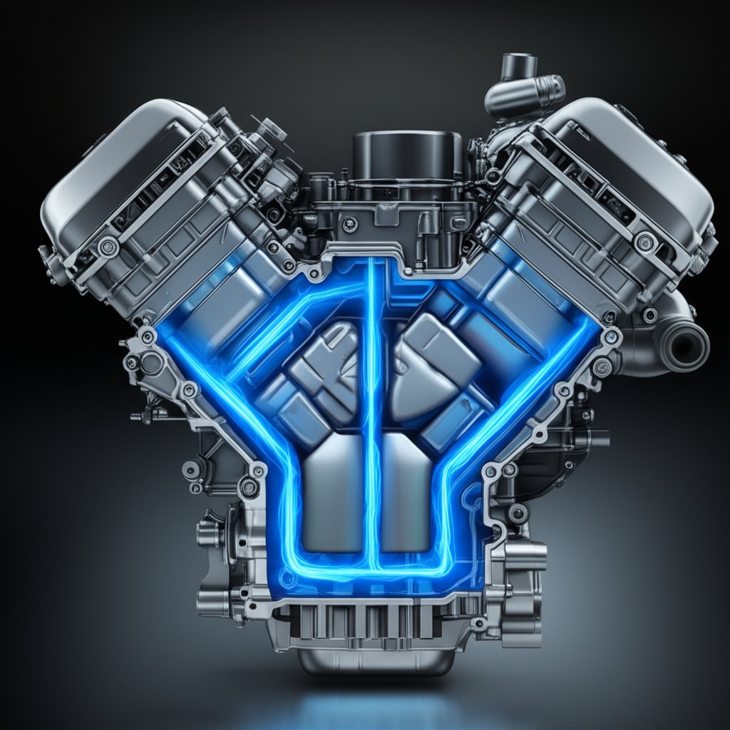 cross section of an engine highlighting a die cast oil pan