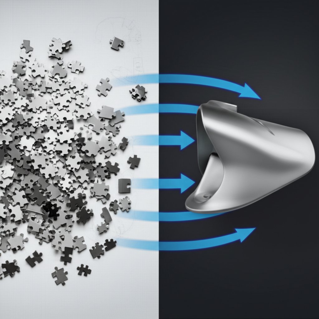 diagram comparing a multi part assembly to a single mega cast component