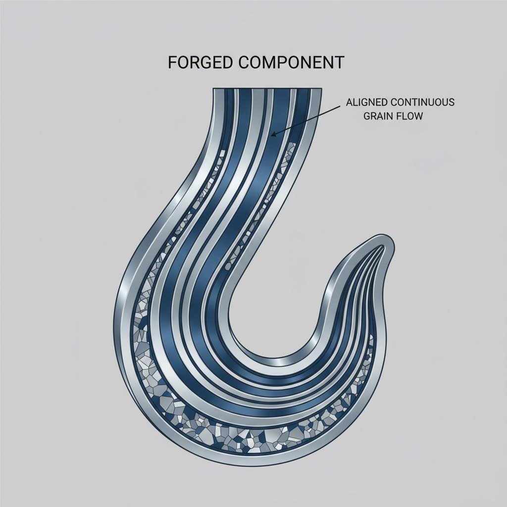 aligned grain structure in forged metal provides superior strength and fatigue resistance