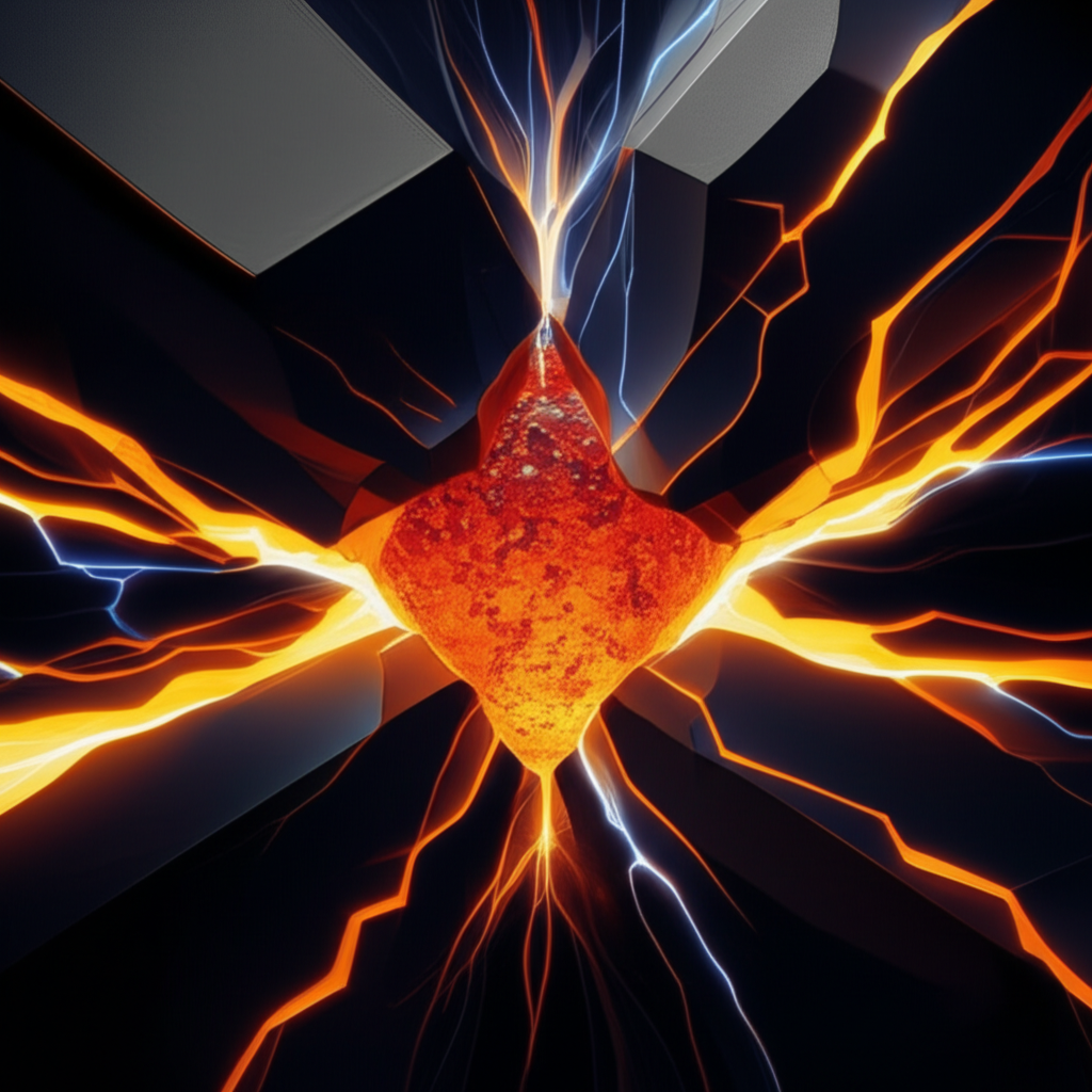 abstract visual of the forging process showing a metal billet being shaped under immense pressure to form a component