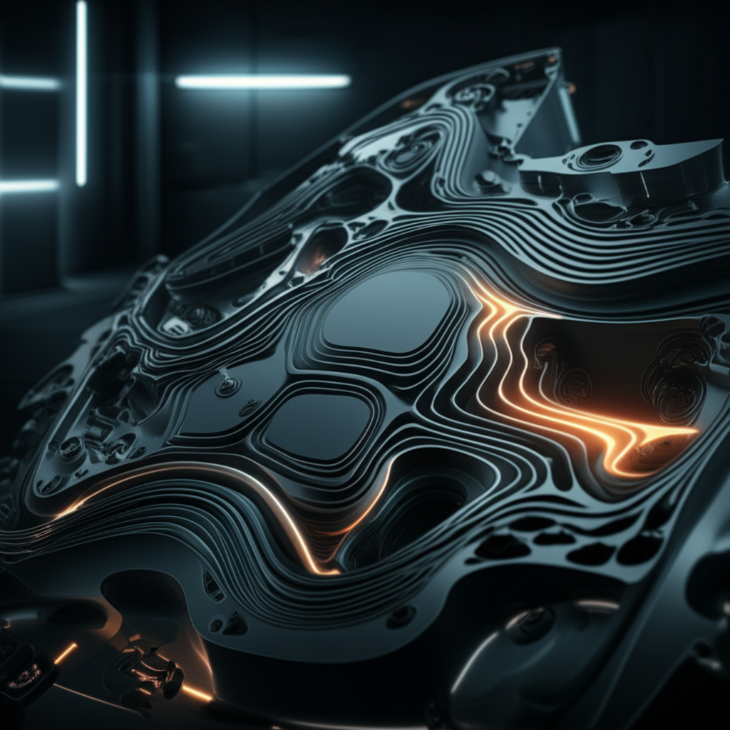 conceptual illustration of aligned metal grain structure in a forged automotive part signifying strength and durability