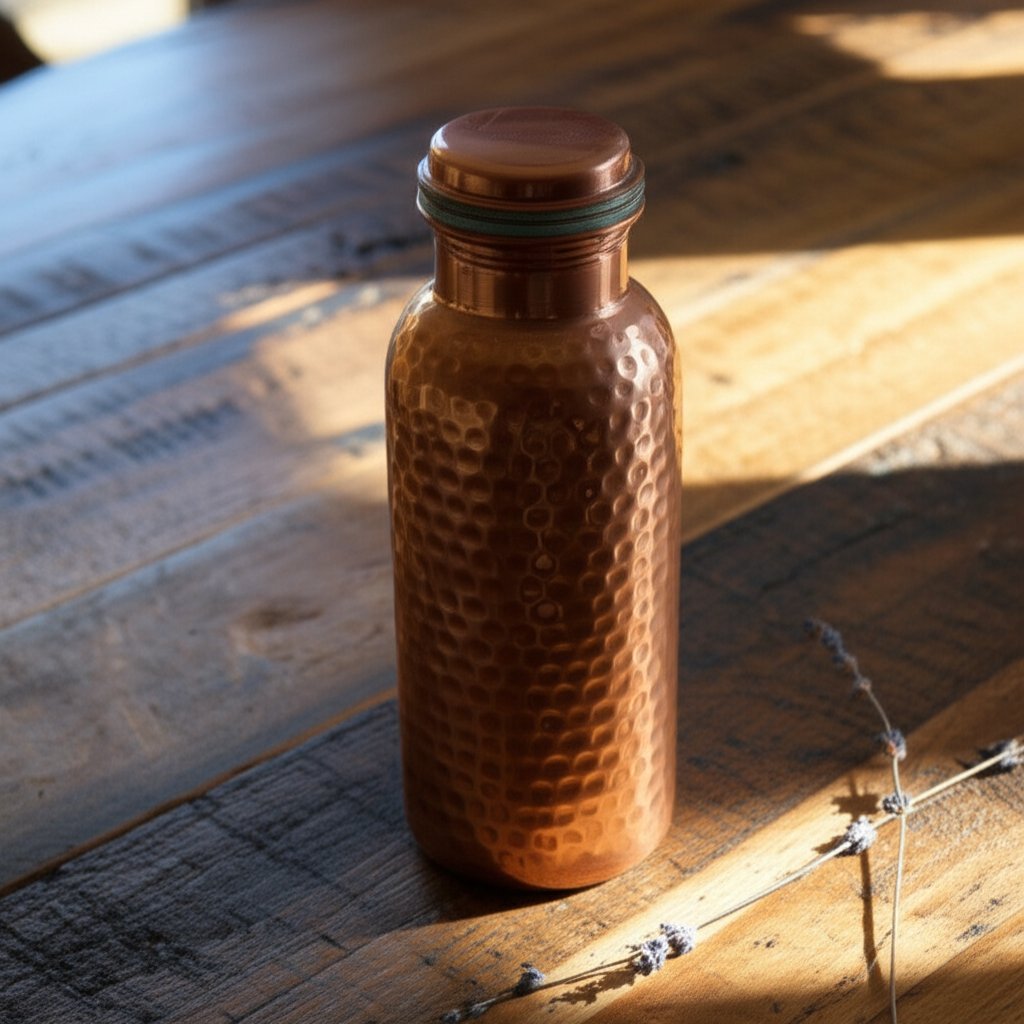 hand hammered pure copper bottle showcasing its traditional craftsmanship