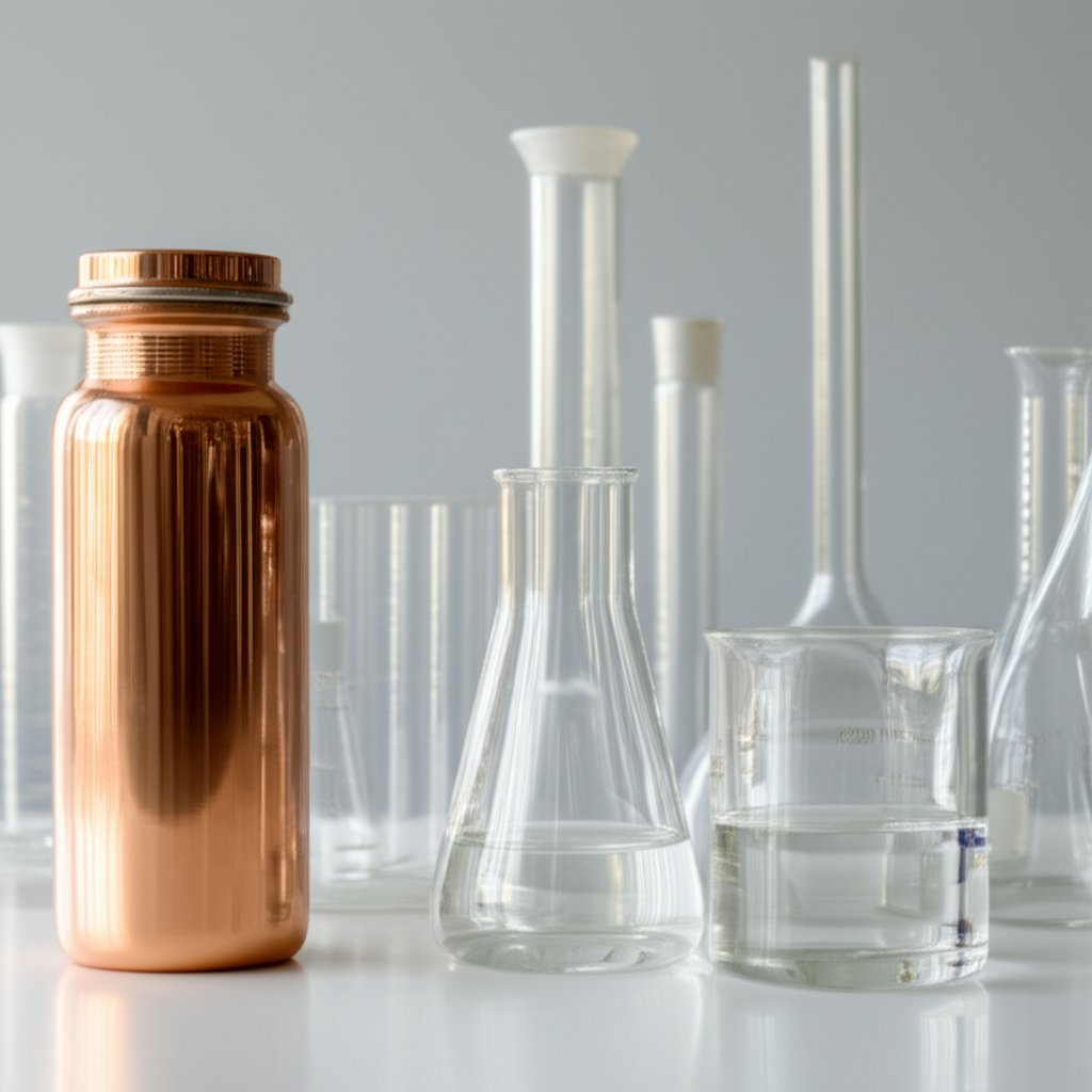 testing a copper water bottle in a lab setting for safety and quality