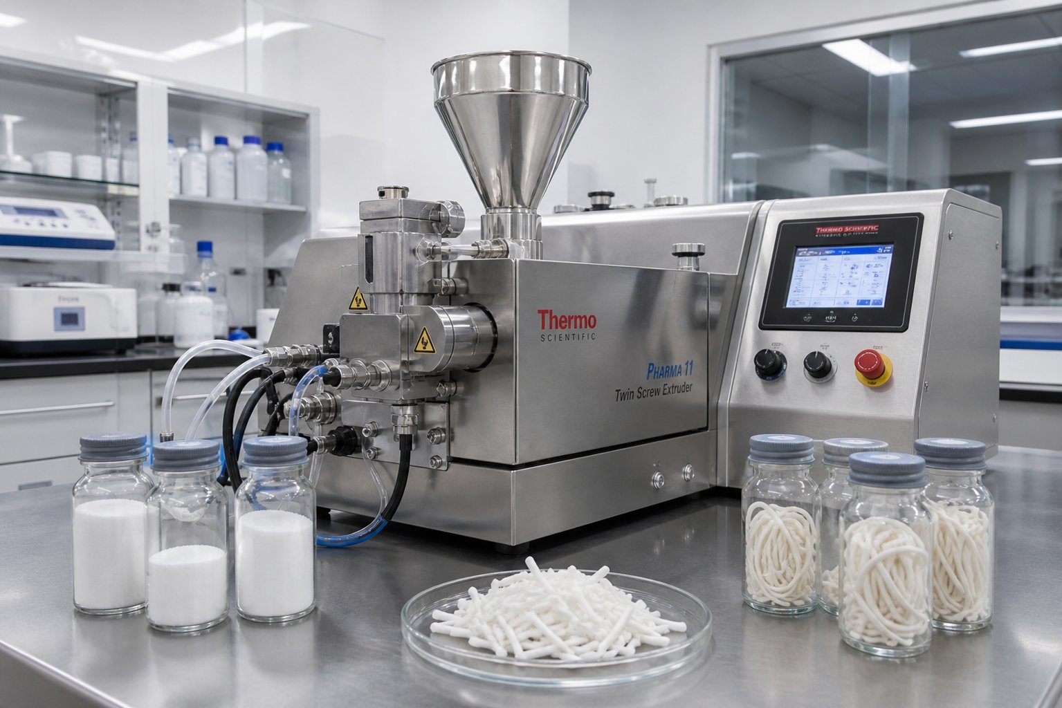 laboratory twin screw extruder used for pharmaceutical hot melt extrusion formulation development