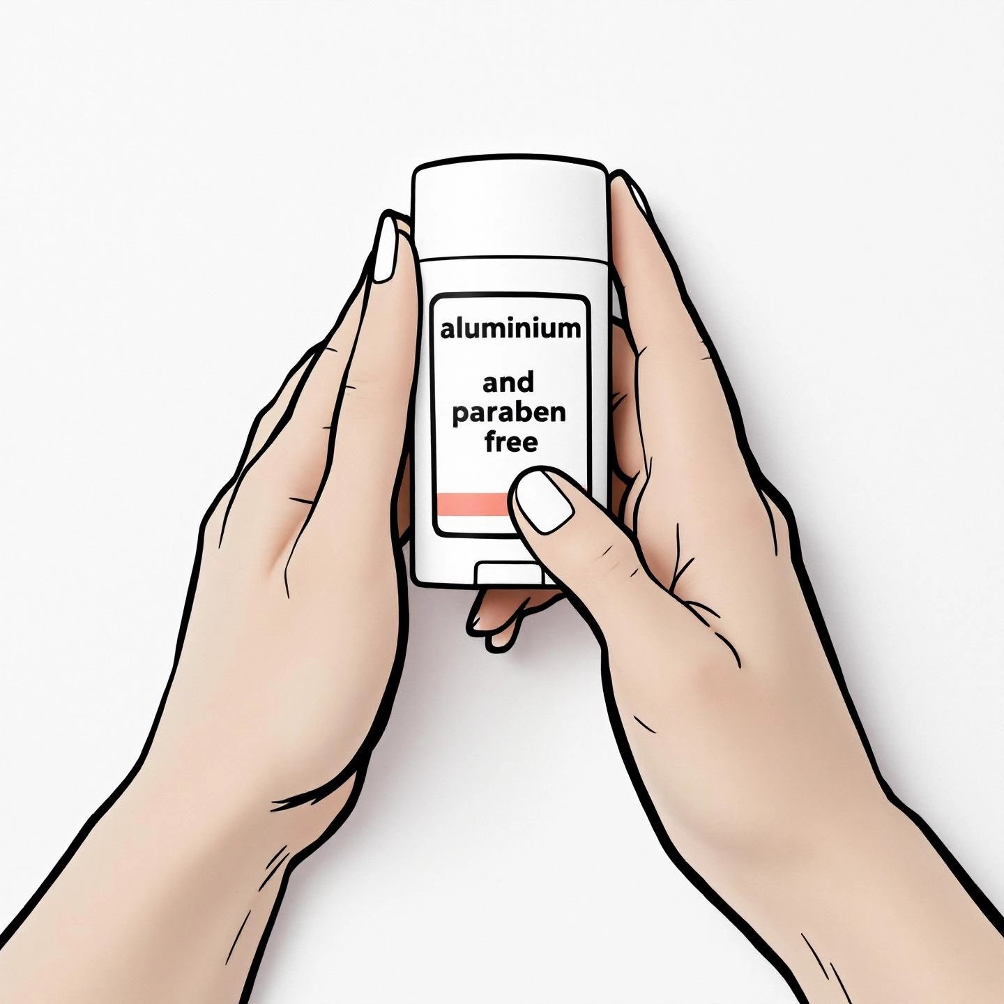 hands holding a deodorant labeled 'aluminum and paraben free' to highlight clean formula choices