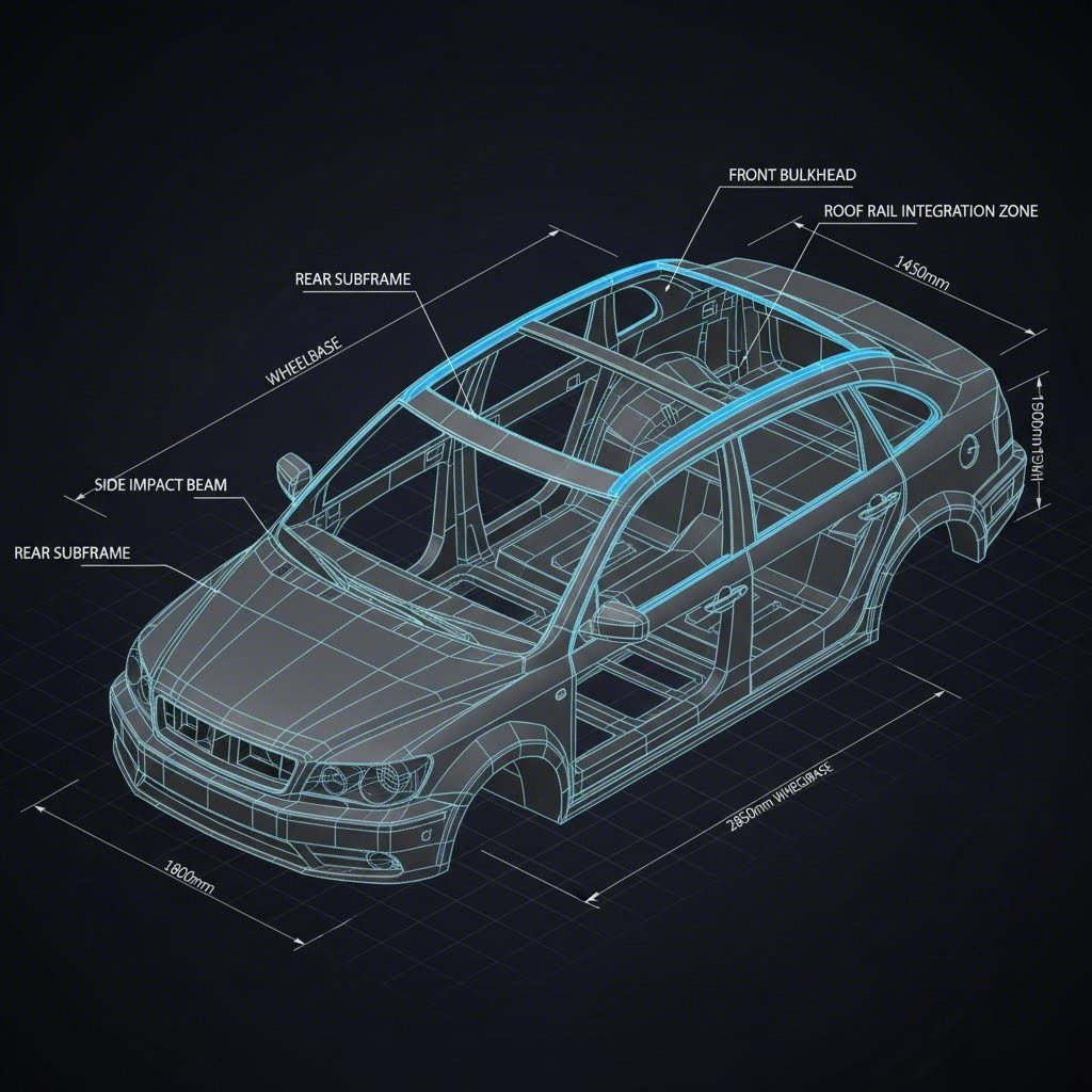 Structural roof rail integration within the vehicle chassis Body in White