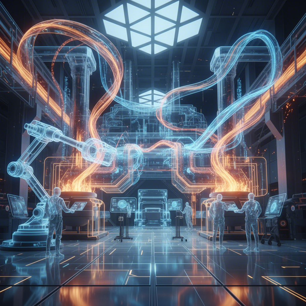 conceptual art showing data streams flowing through a modern die casting foundry symbolizing digitalization