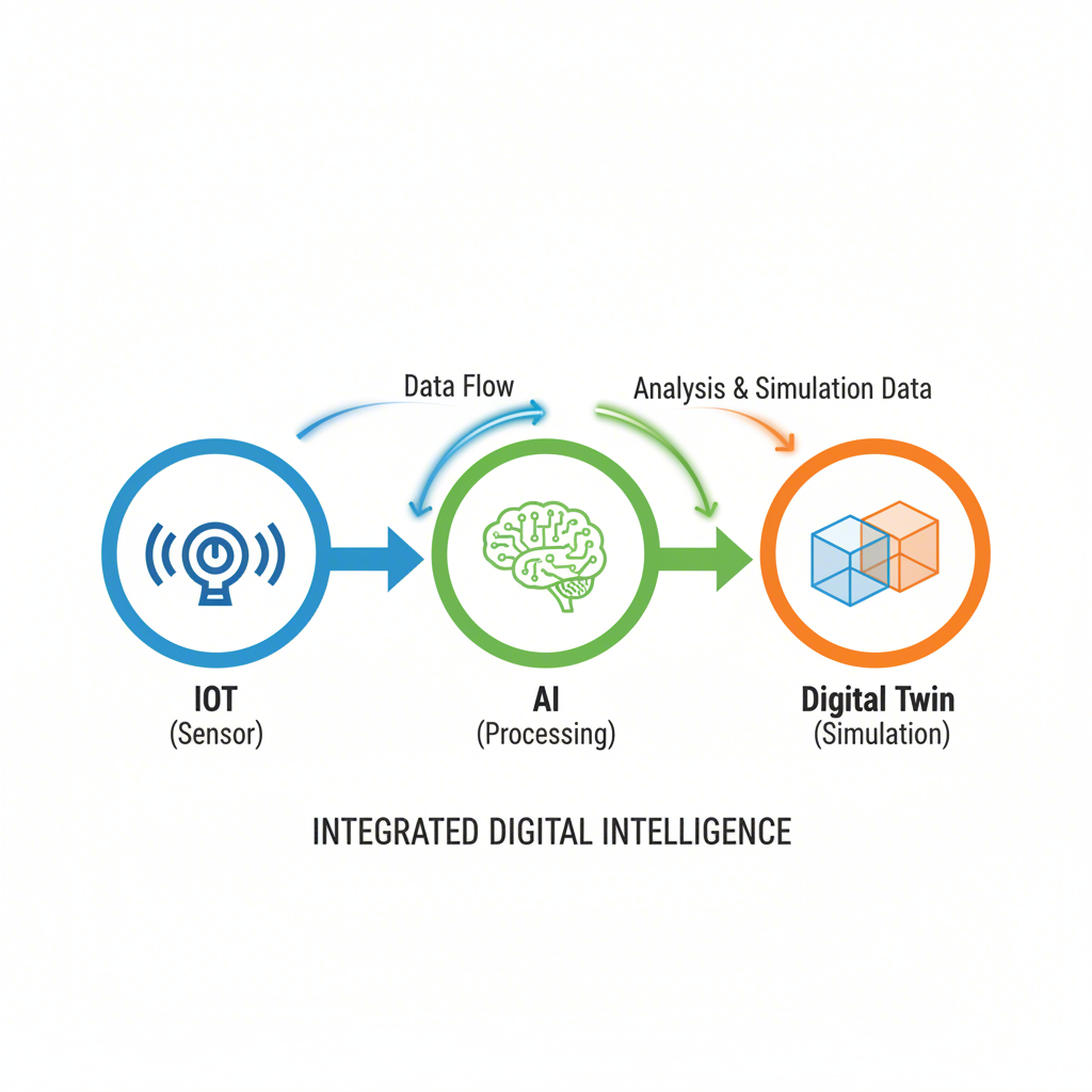 diagram illustrating the relationship between iot ai and digital twin technology in a smart foundry