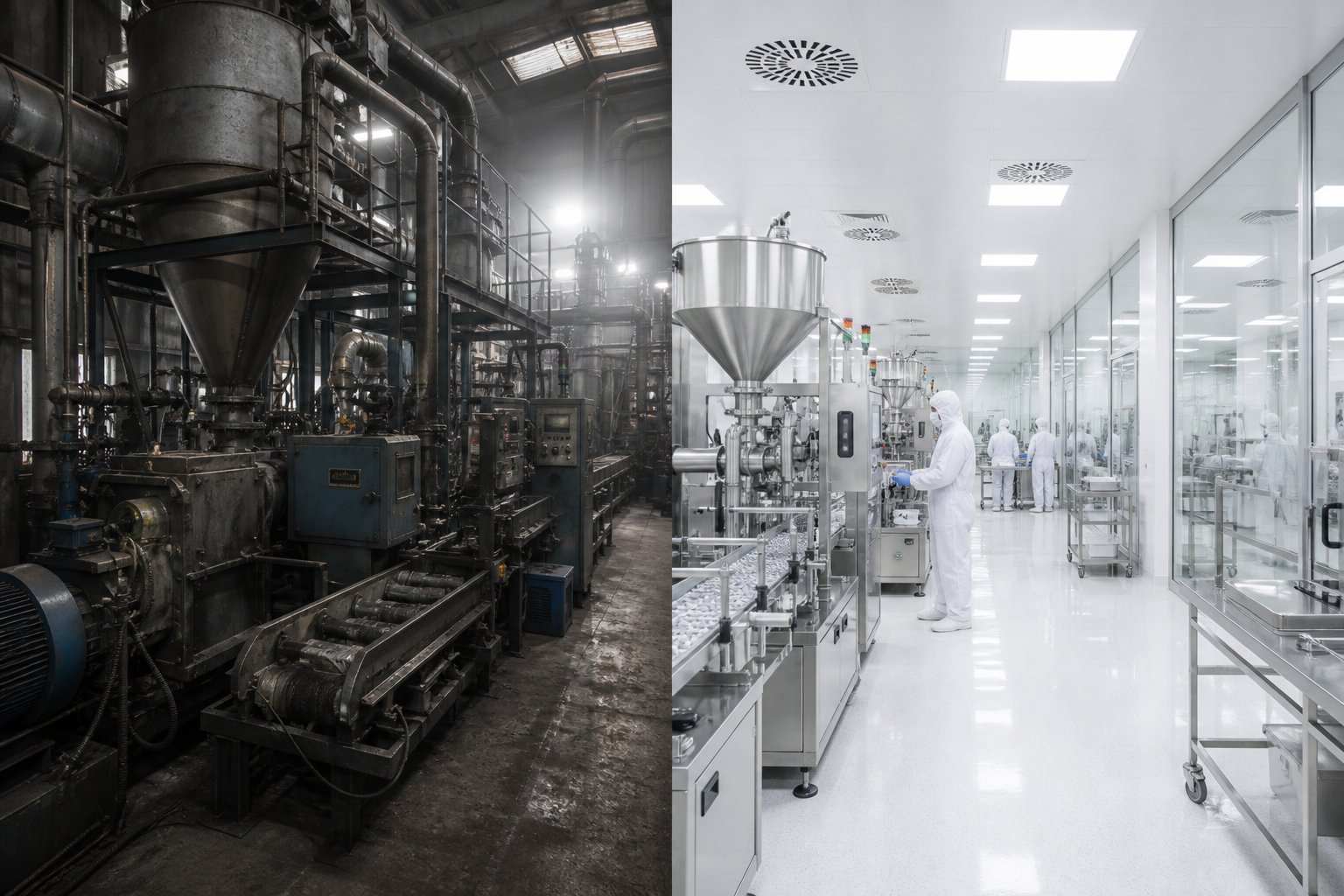 contrasting factory environments for industrial compounding versus pharmaceutical grade twin screw extruder production