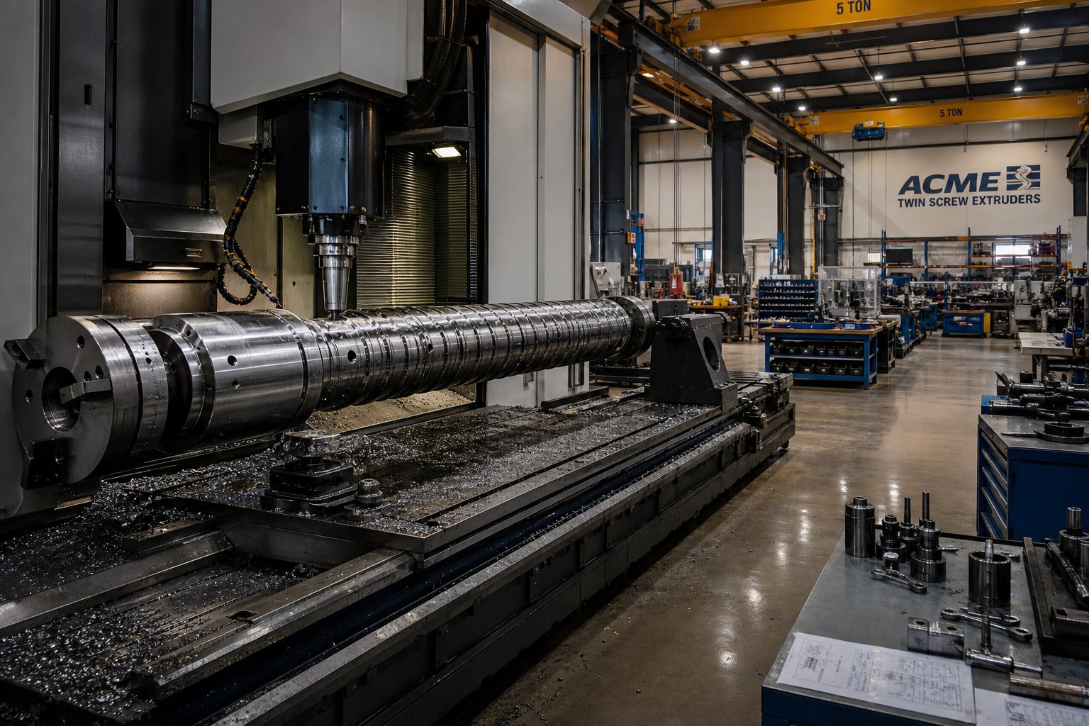inside a twin screw extruder factory where precision machining transforms raw steel into production ready extrusion equipment