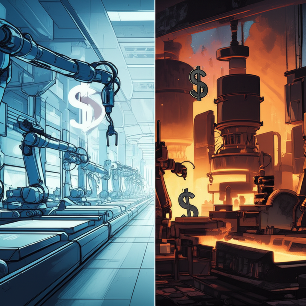 an illustration comparing the manufacturing processes and relative costs of forging aluminum versus steel components