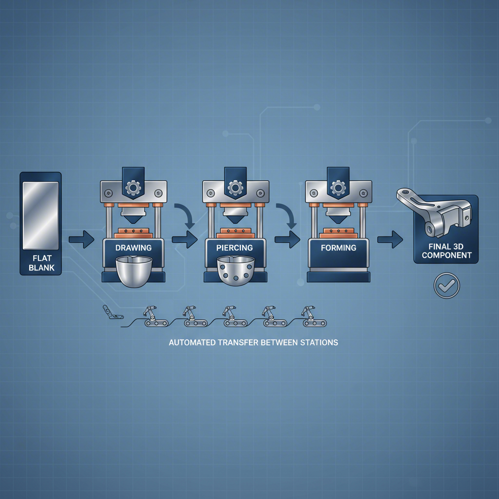 flowchart of the multi stage transfer die stamping manufacturing process