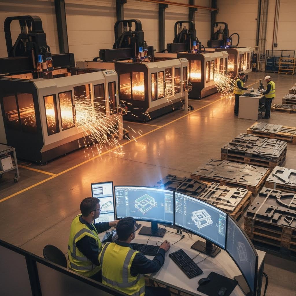 the complete metal fabrication workflow connects digital design through cutting operations to finished quality inspected parts