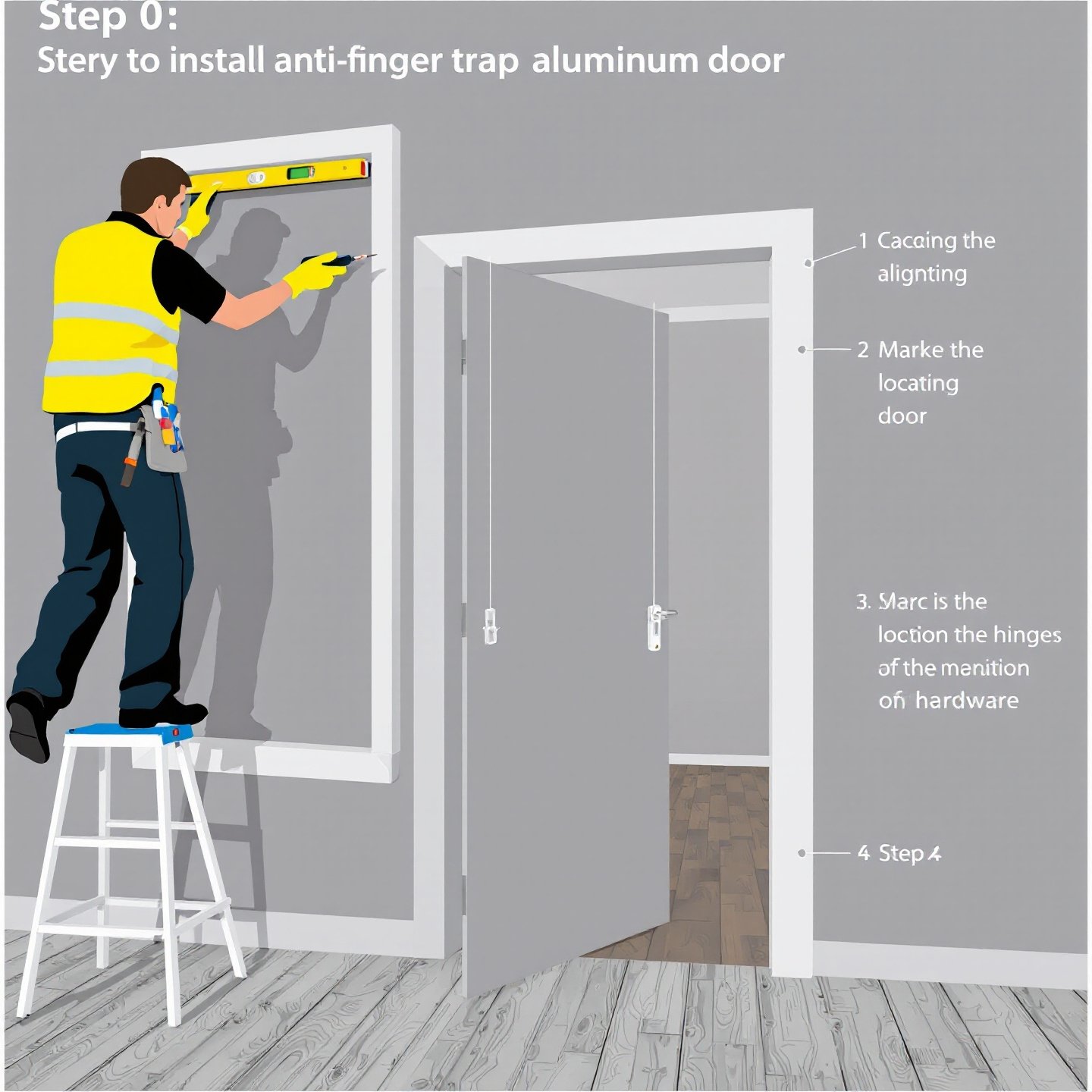 installation steps for anti finger trap aluminum doors highlighting alignment