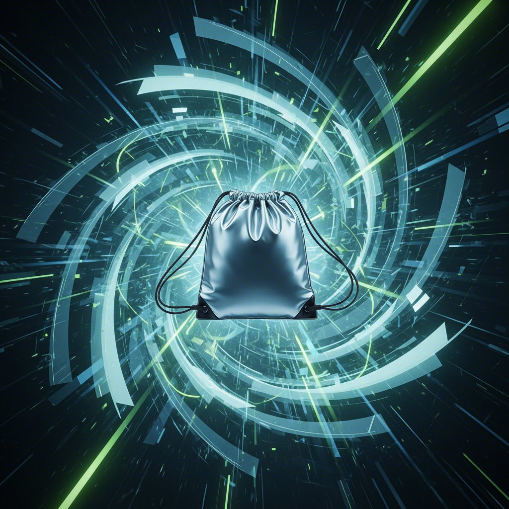 conceptual art of a modern drawstring bag and athletic gear