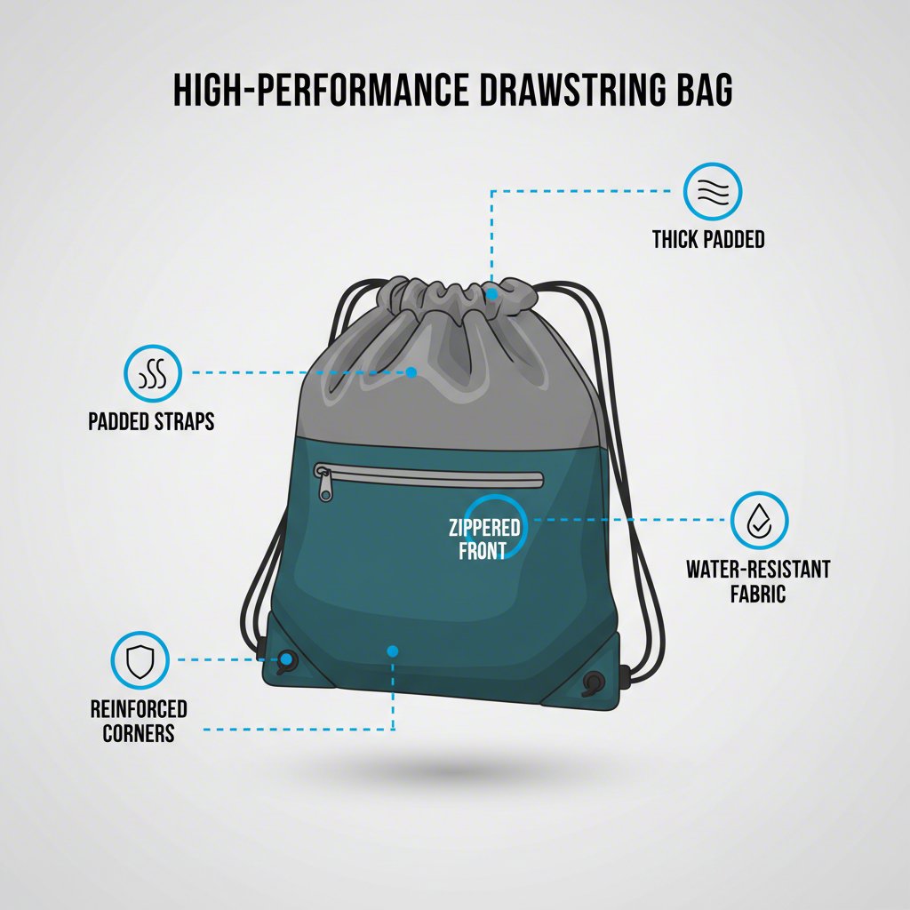 diagram showing the essential features of a durable drawstring gym bag
