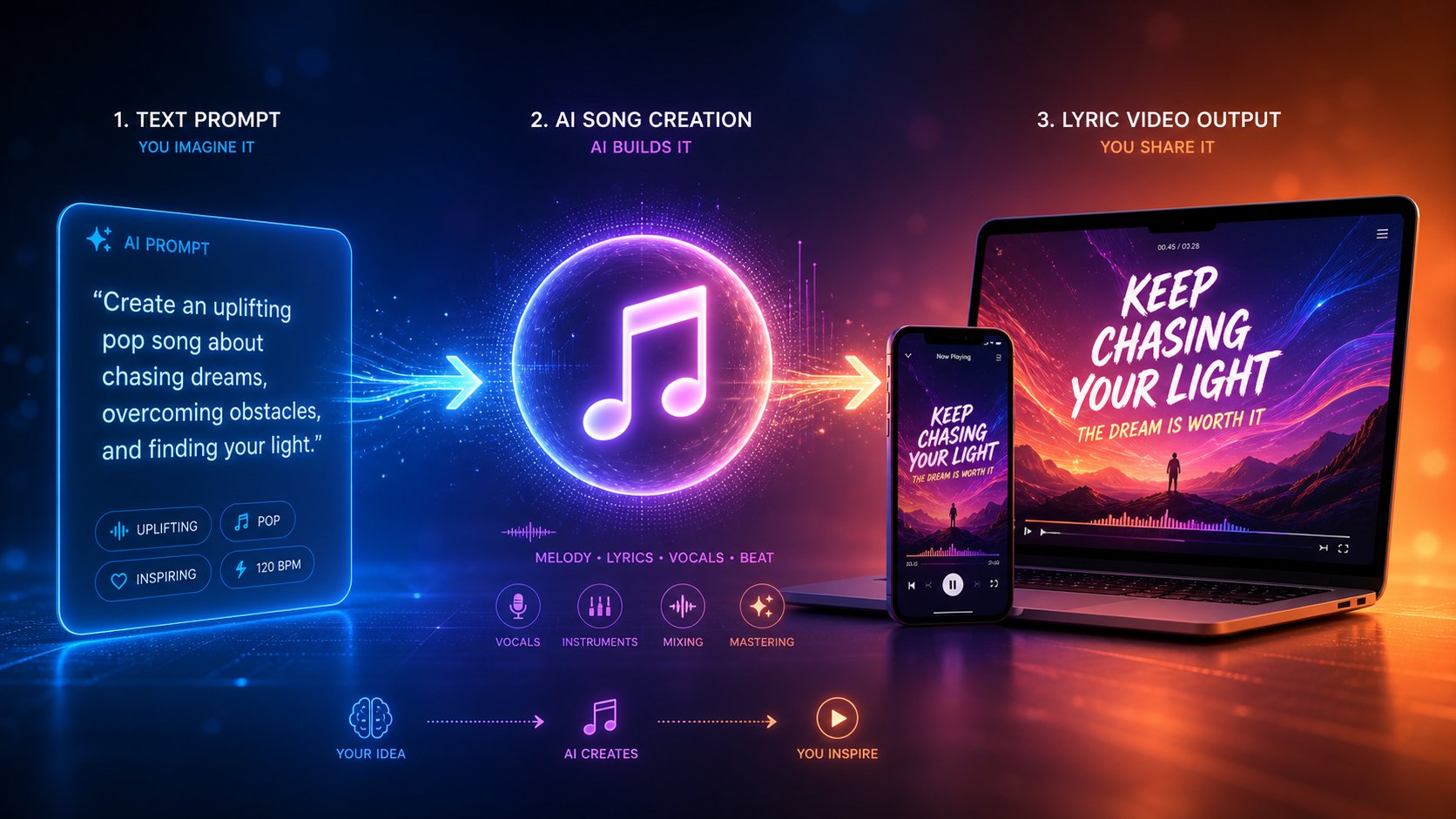 ai generated songs can be turned into shareable lyric videos across youtube tiktok and instagram in minutes