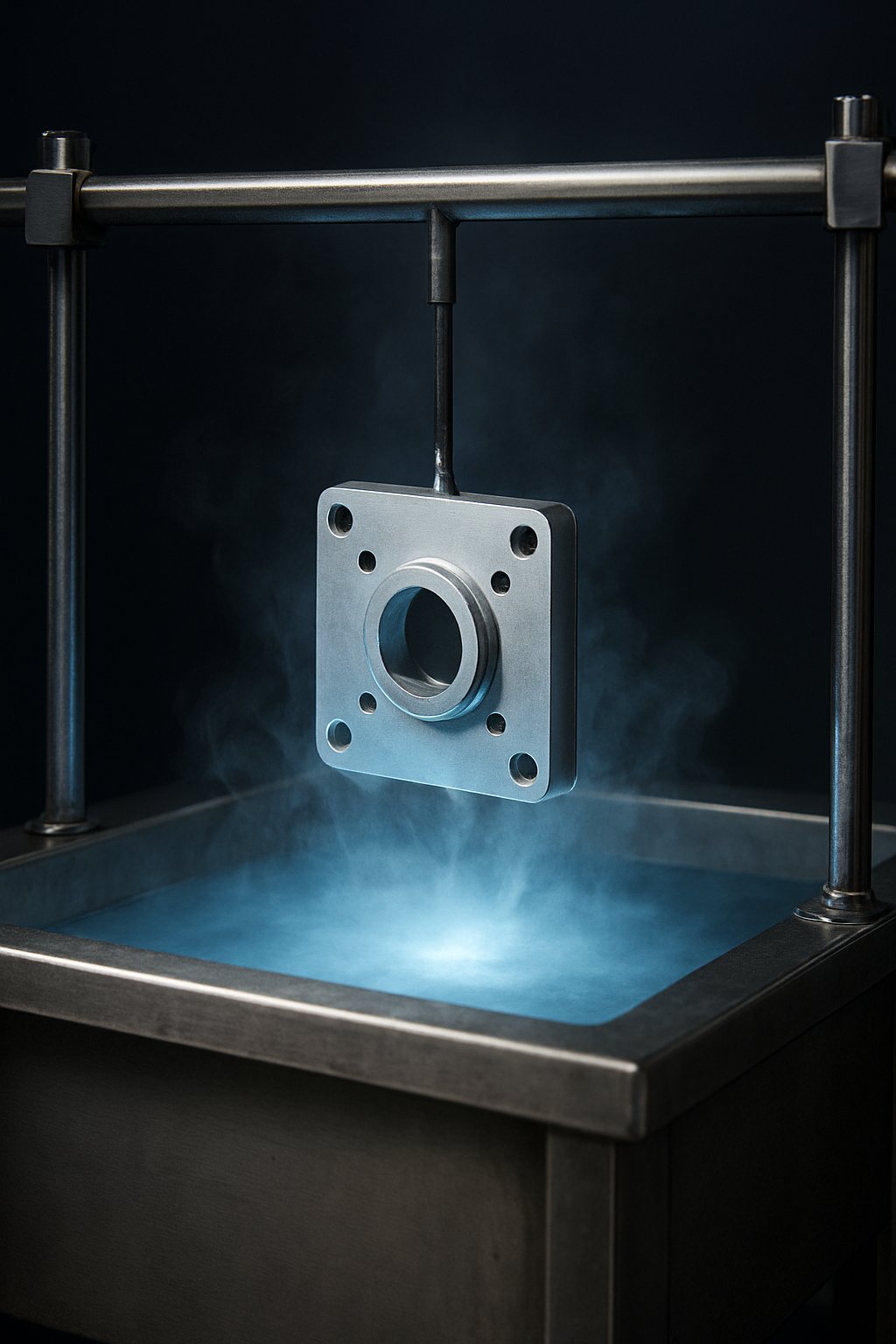 hard anodizing shown as a controlled electrochemical treatment on an aluminum part