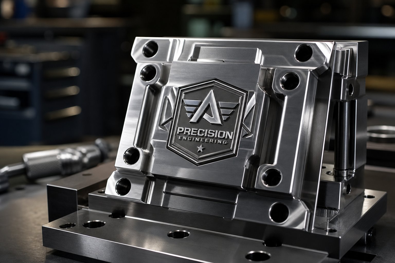 info-1-1 a precision machined custom stamping die with detailed face geometry ready for production use