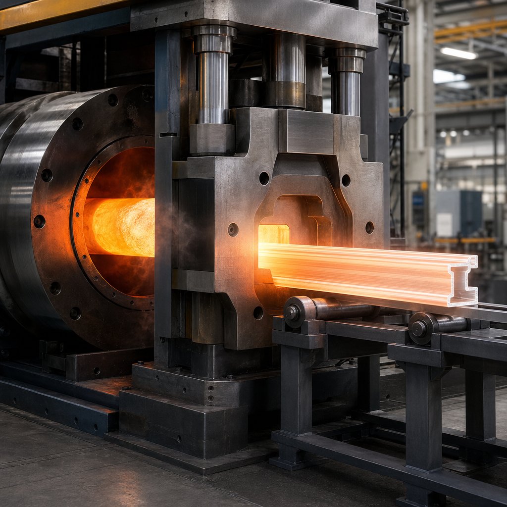 aluminum extrusion process from heated billet to finished profile
