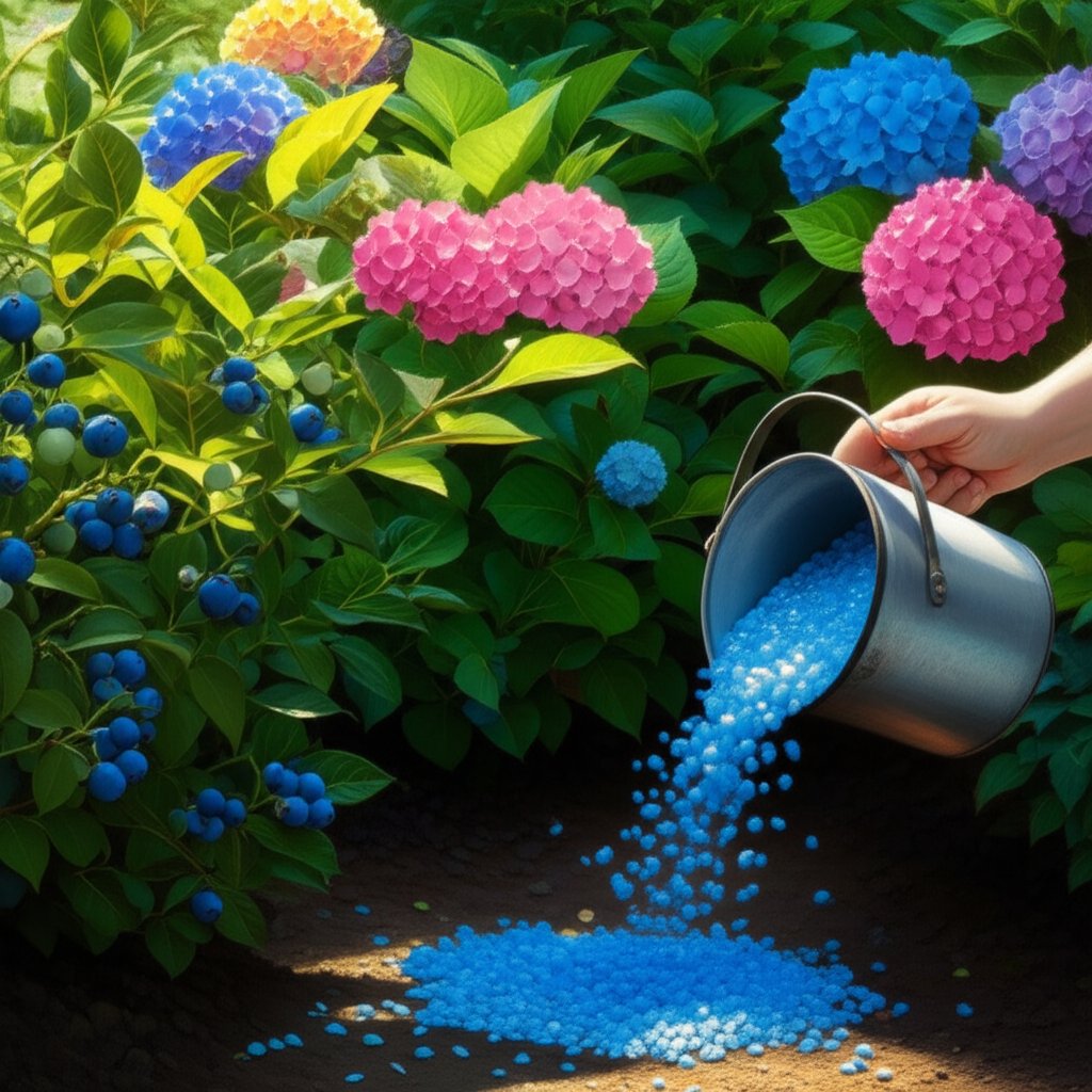 applying aluminum sulfate in the garden to support acid loving plants