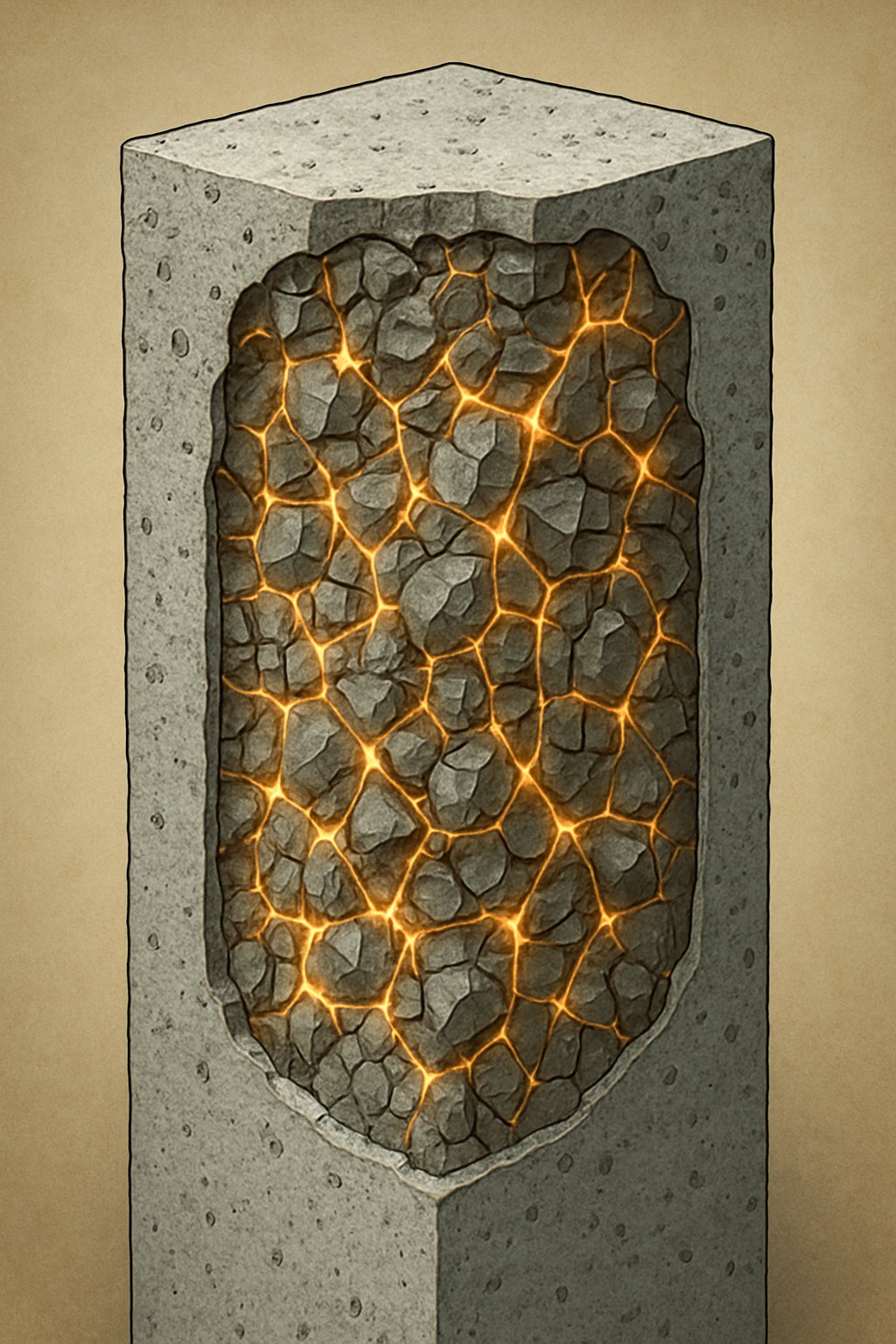 Cross section illustration showing the dense crystalline matrix of high performance concrete
