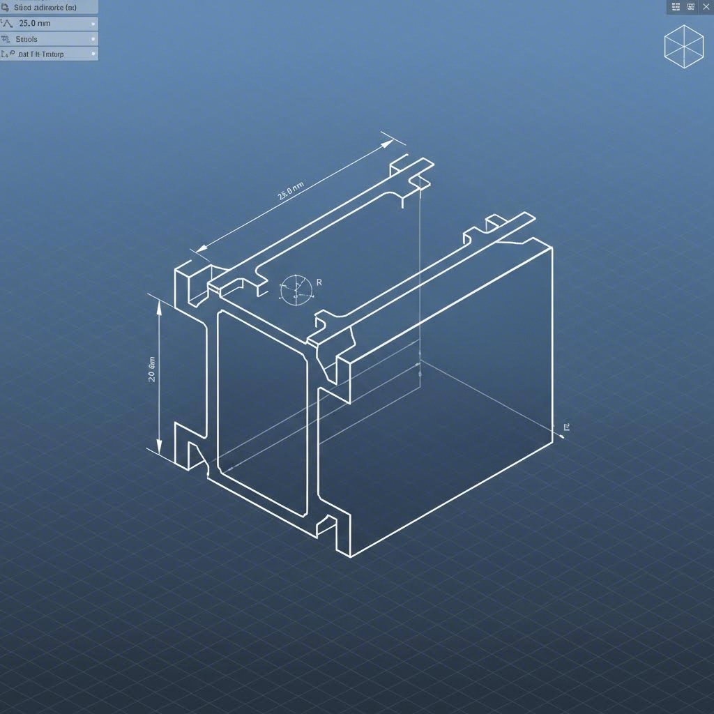 custom aluminum extrusion profile sketch showing closed contour geometry for weldments compatibility