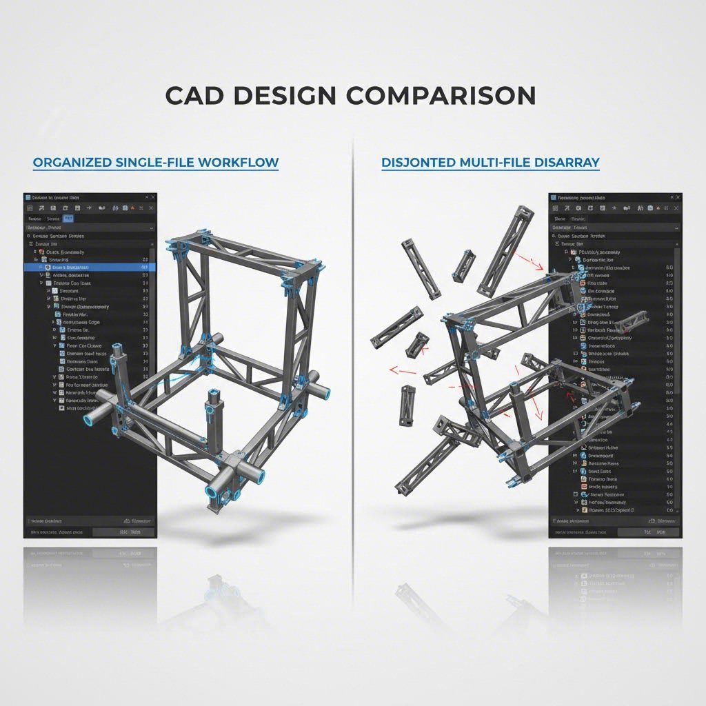 visual comparison of weldments single file approach versus traditional assembly modeling methods
