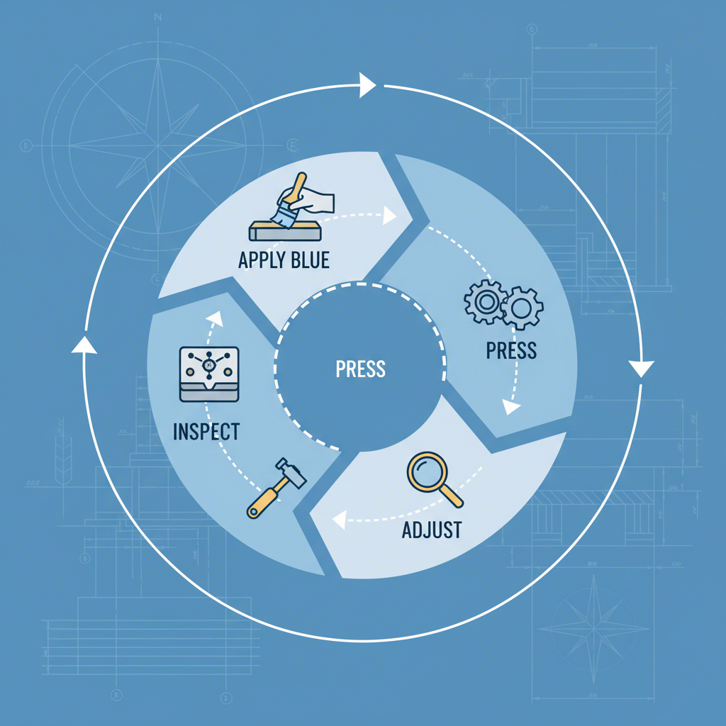 an infographic showing the cyclical step by step process of die spotting for tool refinement