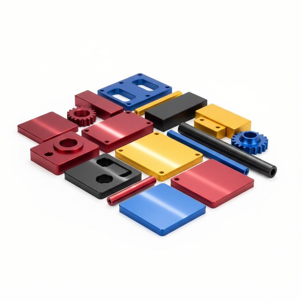 anodized aluminum components displaying diverse color and finish options