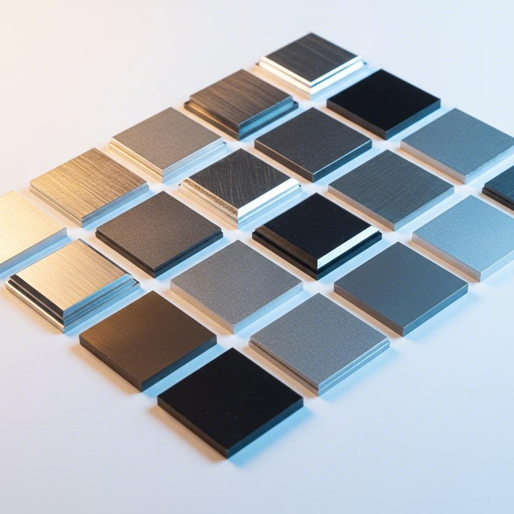 different aluminum alloy samples demonstrating varying surface characteristics and finishes