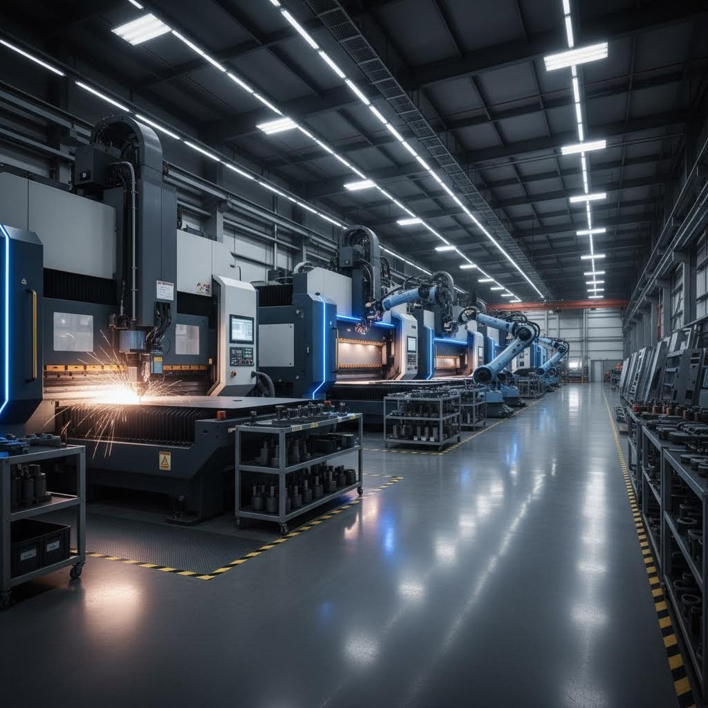 modern aluminum sheet metal fabrication facility showcasing precision manufacturing equipment