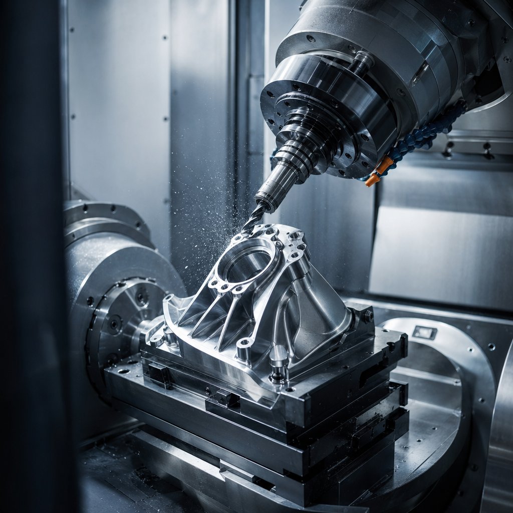 5 axis cnc machine cutting a complex metal part