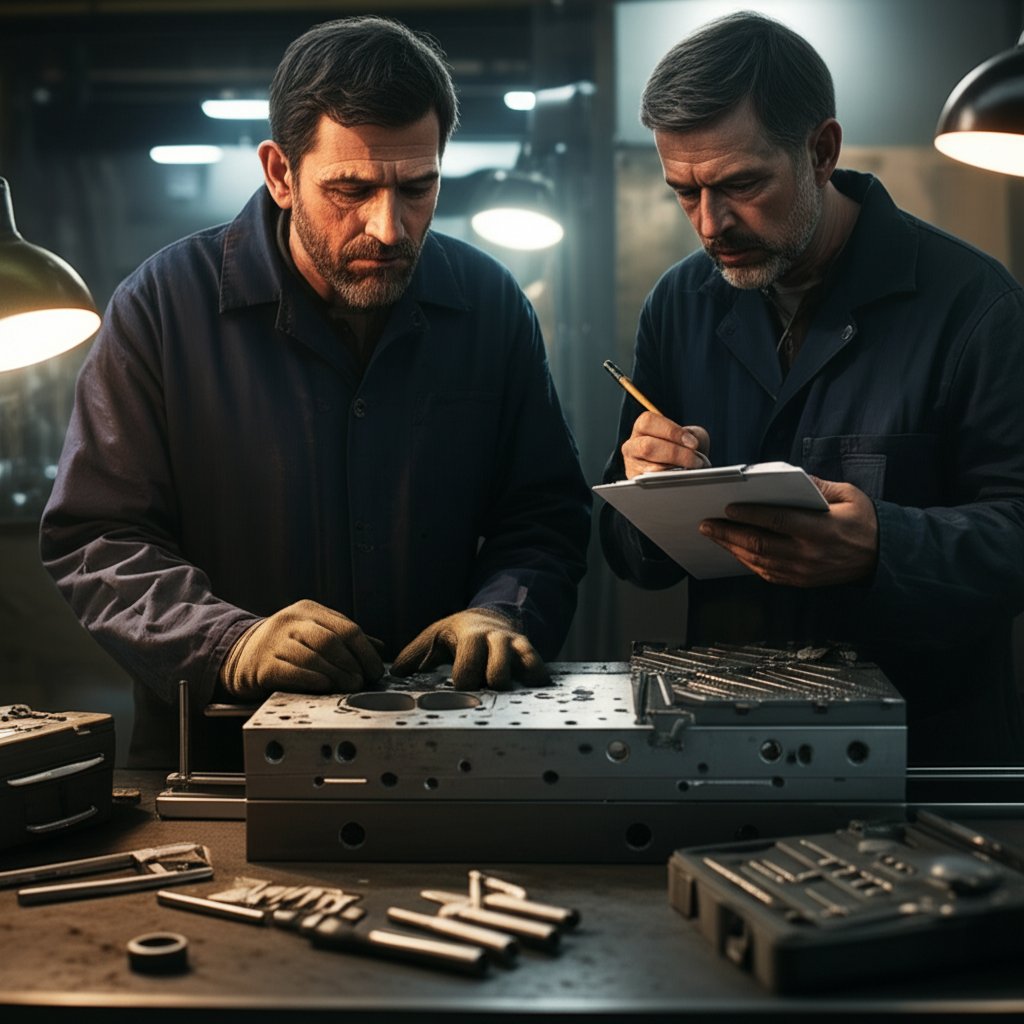 technicians performing maintenance and troubleshooting on die sets in a manufacturing environment