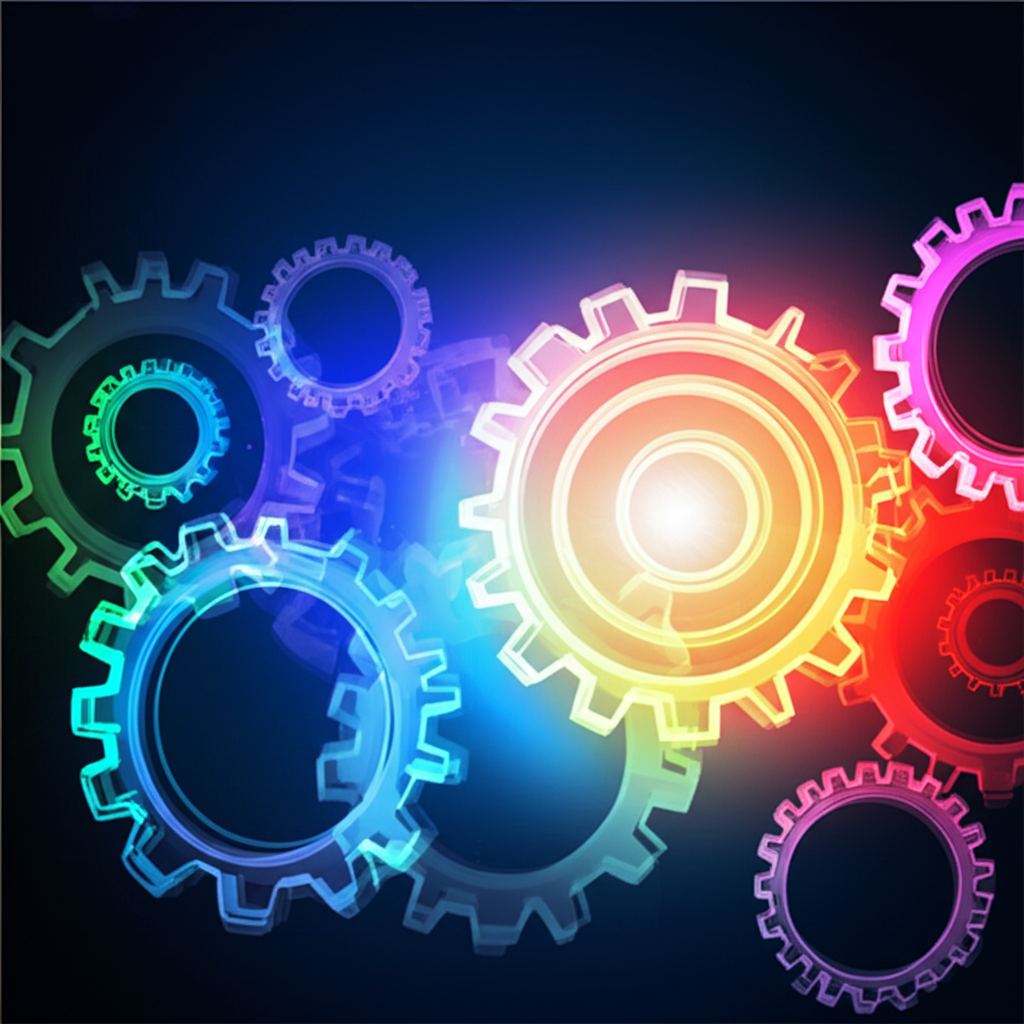 conceptual art of interlocking gears representing the efficiency of vertically integrated manufacturing