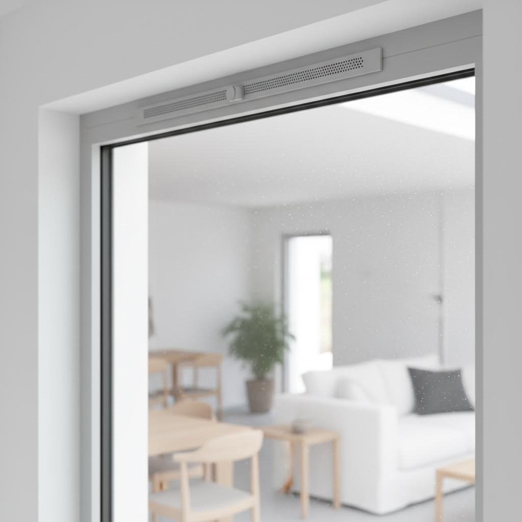 modern aluminium trickle vent integrated seamlessly into a contemporary window frame