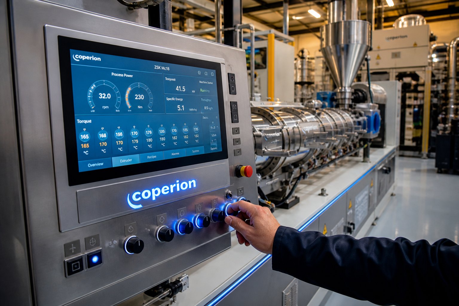 real time process monitoring on a twin screw compounding extruder control panel