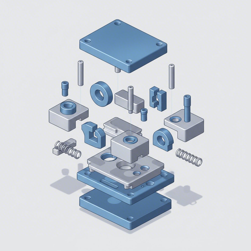 exploded view of essential die set components for metal stamping