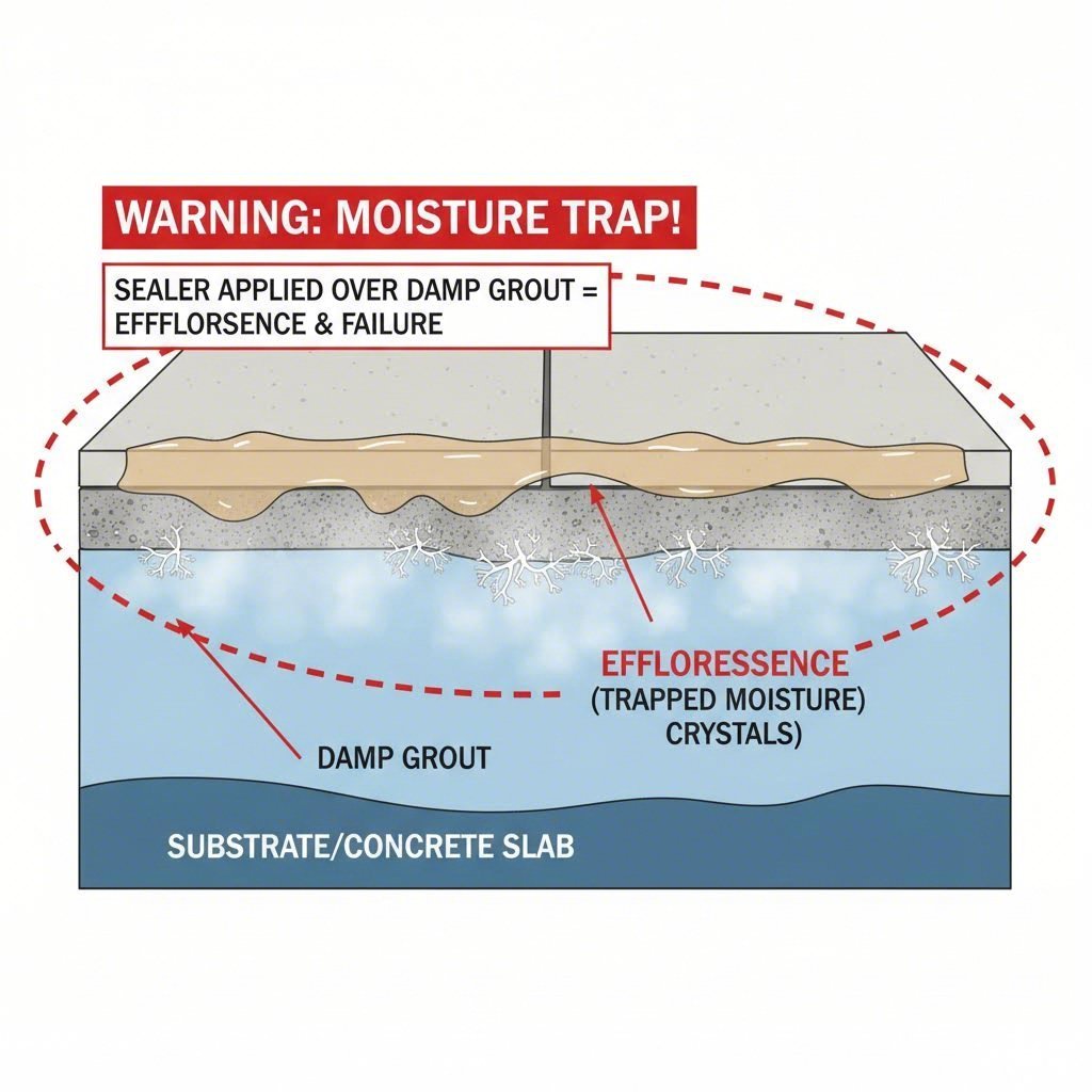Visualizing the risk of efflorescence caused by sealing grout too early