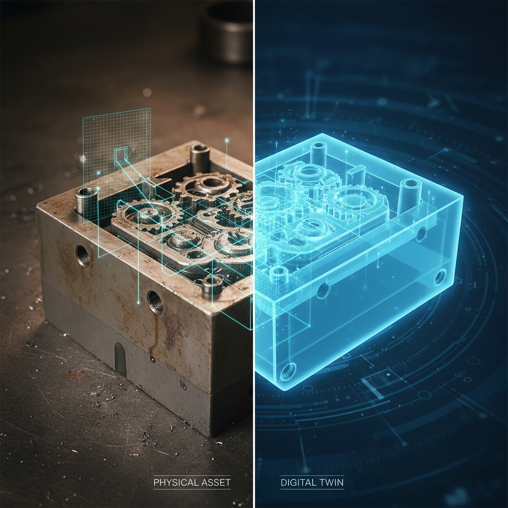 comparing a physical automotive die with its precise digital twin created via 3d scanning technology
