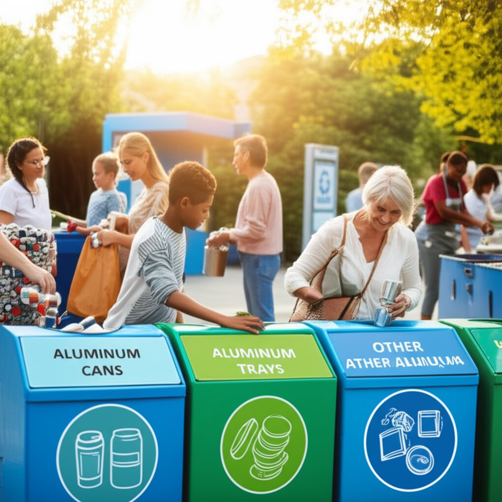 community members recycling aluminum items at a local center