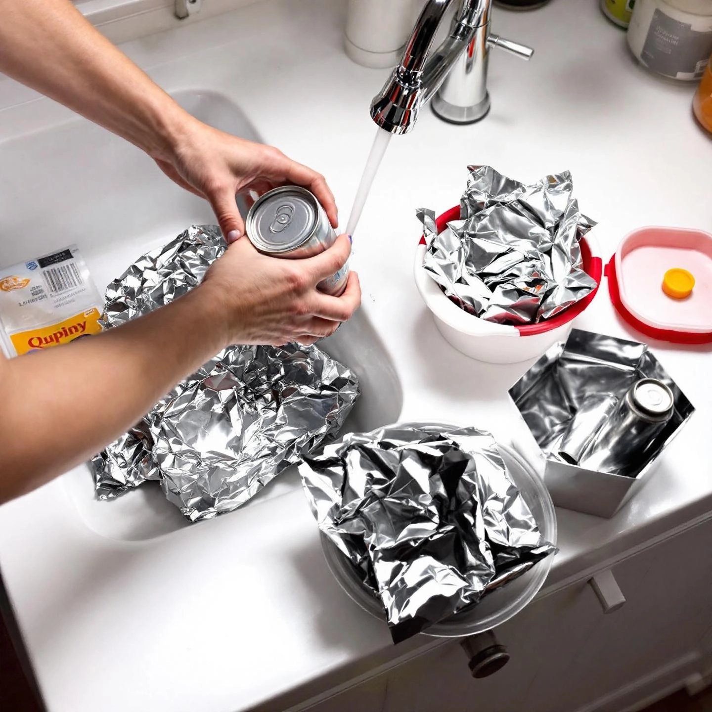 sorting and cleaning aluminum items before recycling